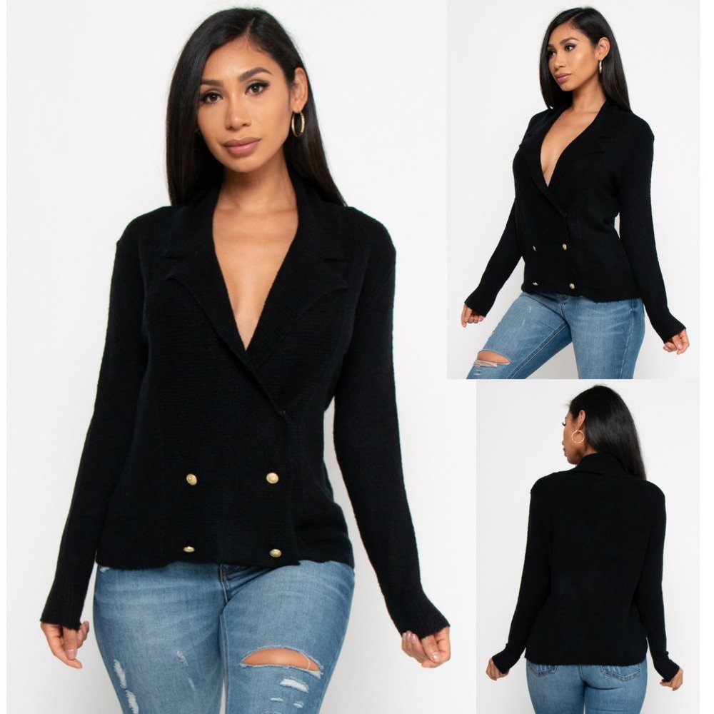 NWT LISSY warm wrap Sweater Blazer with front buttons, S,M,L,XL, Black